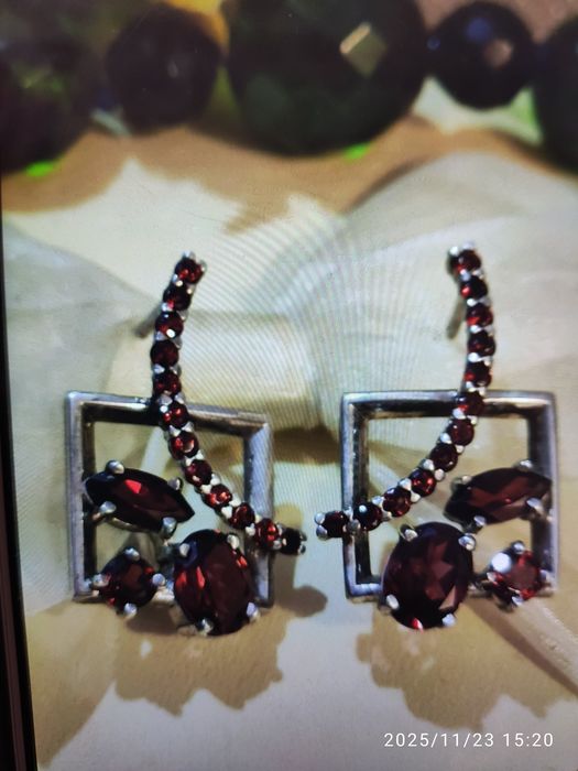 Серьги серебро, гранаты, винтаж, сережки срібні, вінтаж