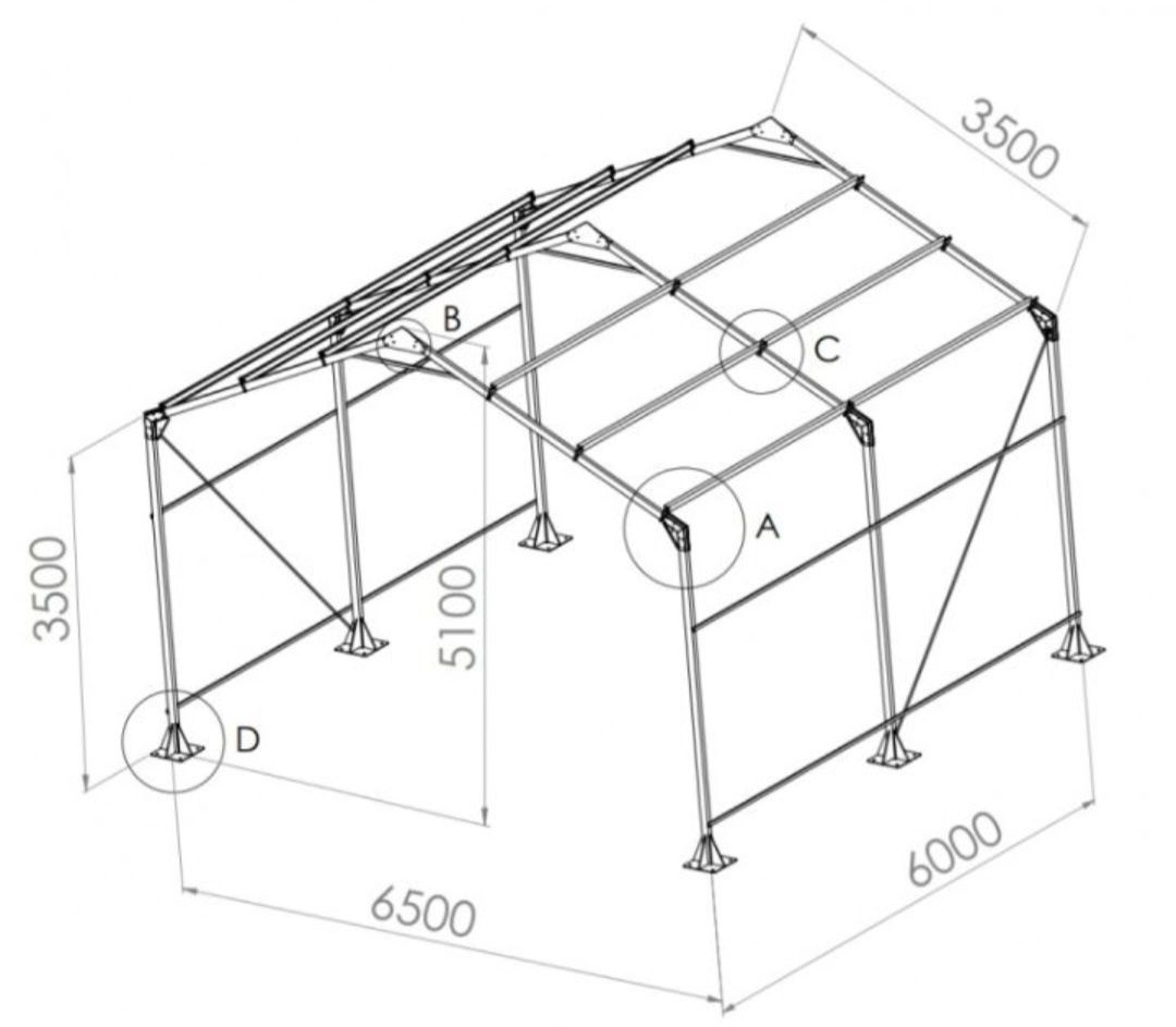 Wiata Garaż 6.5x6 konstrukcja stalowa ocynkowana blaszak magazyn hala