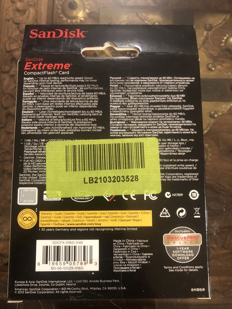 SanDisk CF Extreme 400x 16GB prędkość zapisu i odczytu do: 60 MB/s