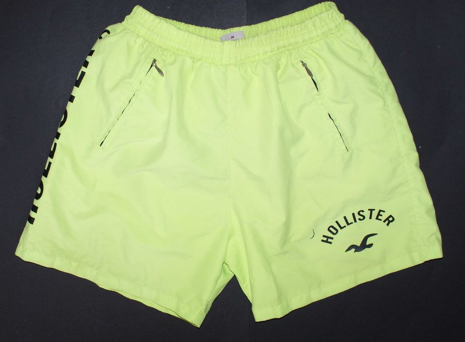 HOLLISTER_Cudne Spodenki szorty męskie_seledynowe fluo sportowe logo_M