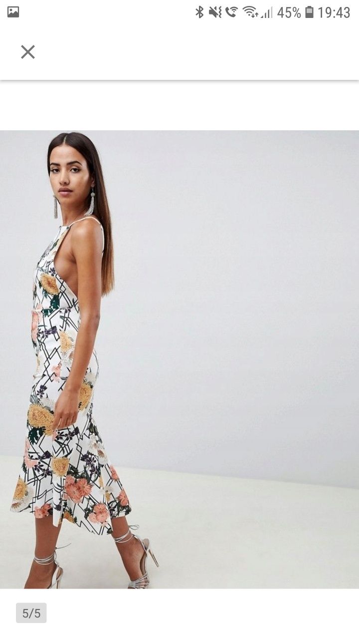 Asos 38 M Ołówkowa Sukienka Midi Floral Print Kwiaty