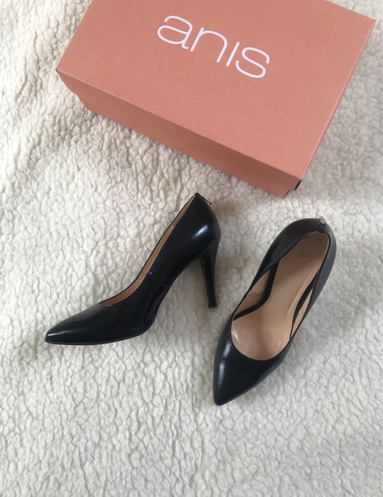 Czarne skórzane szpilki anis, naturalna licowa skóra kozia