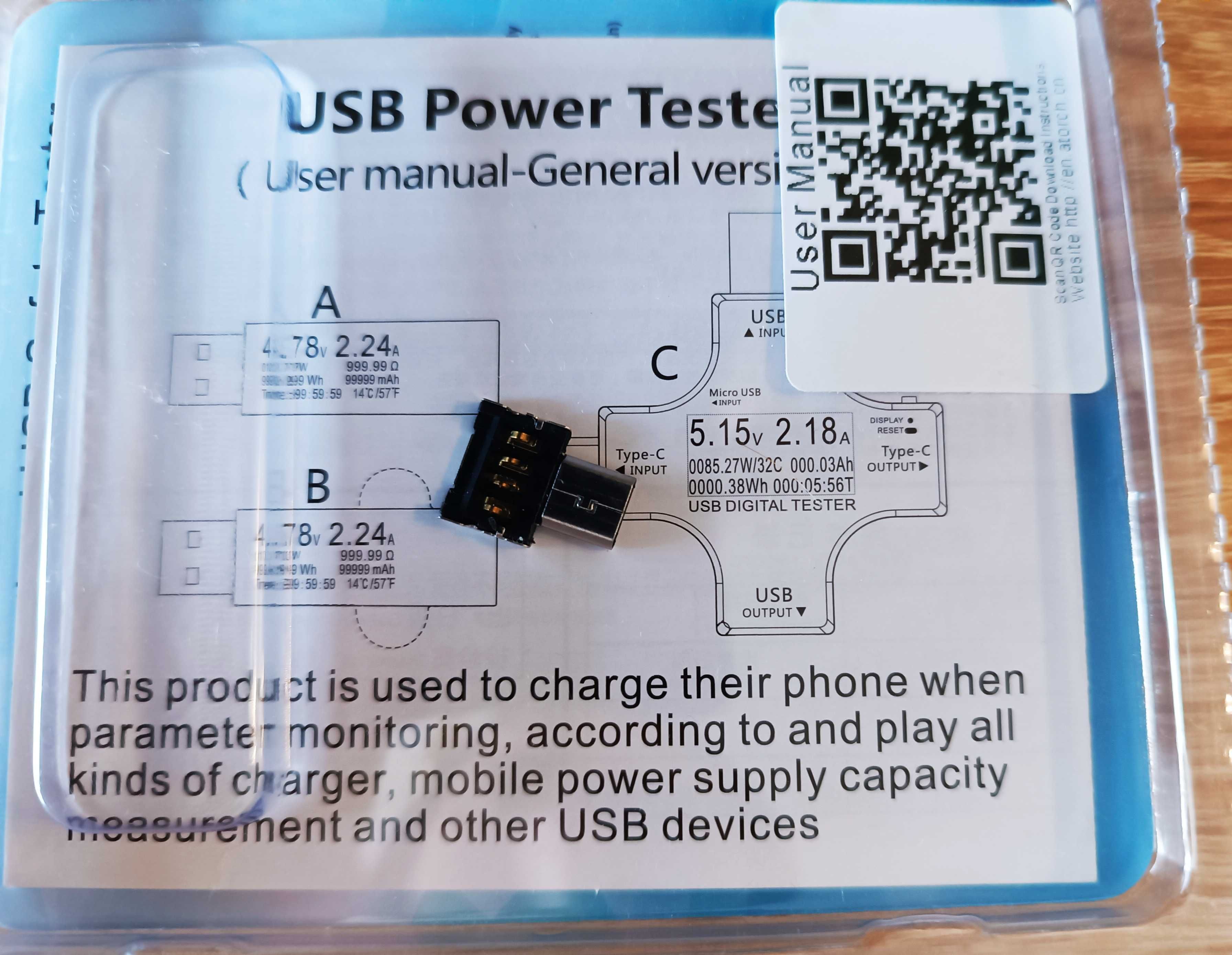 TESTER WOLTOMIERZ USB A USB C Napięcia 3.6-32V 8A z Bluetooth