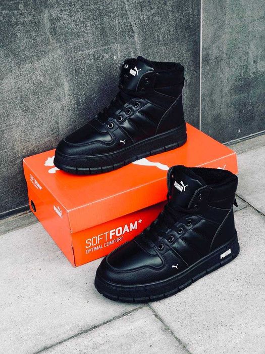 Женские зимние ботинки пума черные на меху кроссовки пума зима