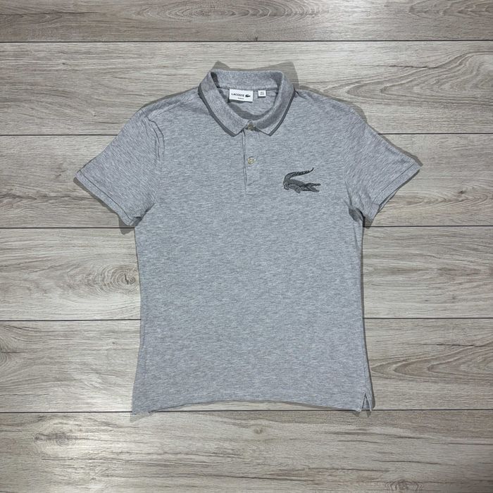 Сіра Футболка Поло лакосте Lacoste Slim Fit Big Crocodile, розмір M