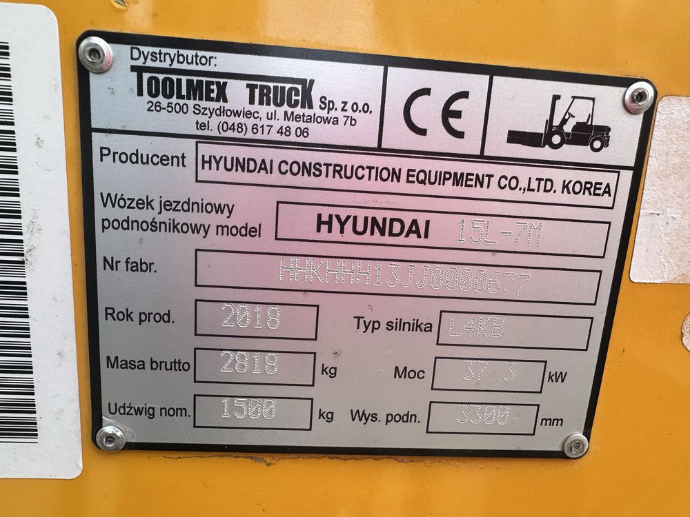 Wózek widłowy na gaz Hyundai  15L -7M
