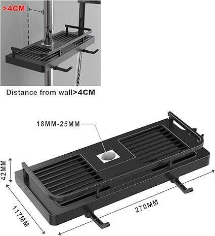 Półka prysznicowa na drążek Goopool czarna z tworzywa sztucznego