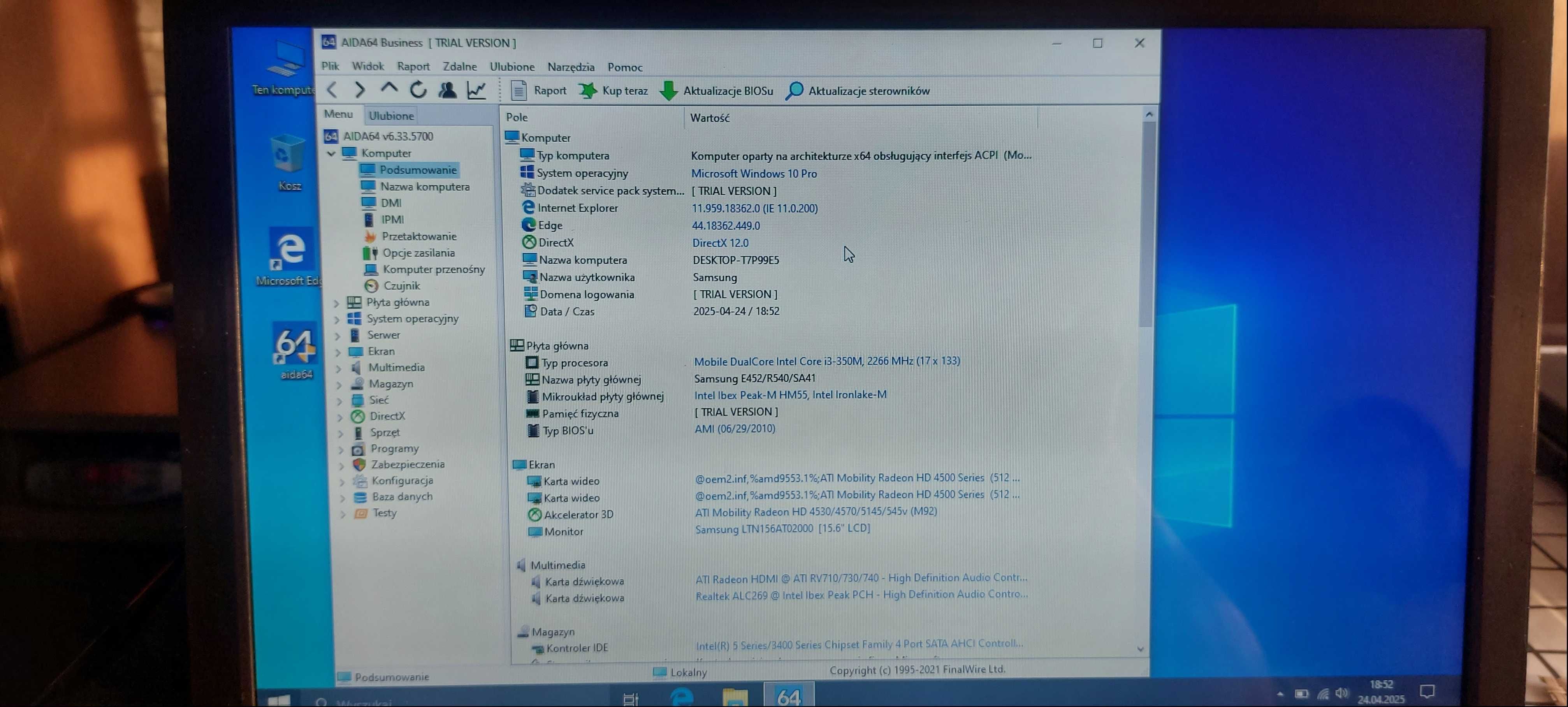 Samsung R540 i3 2x22,700 4GB, 320GB, WIN10, Gwarancja + Torba