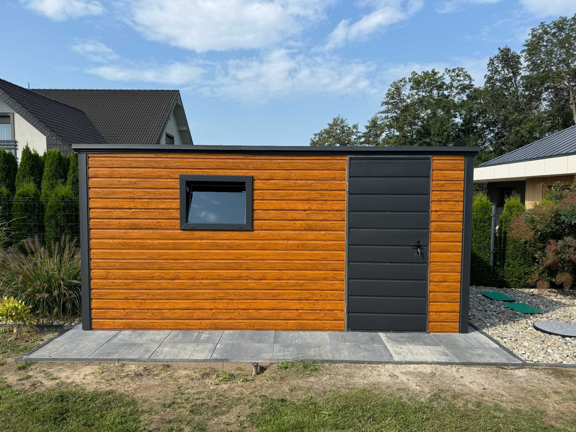 Garaż blaszany/schowek ogrodowy 3x2m, złoty dąb + grafit, profil ocynk