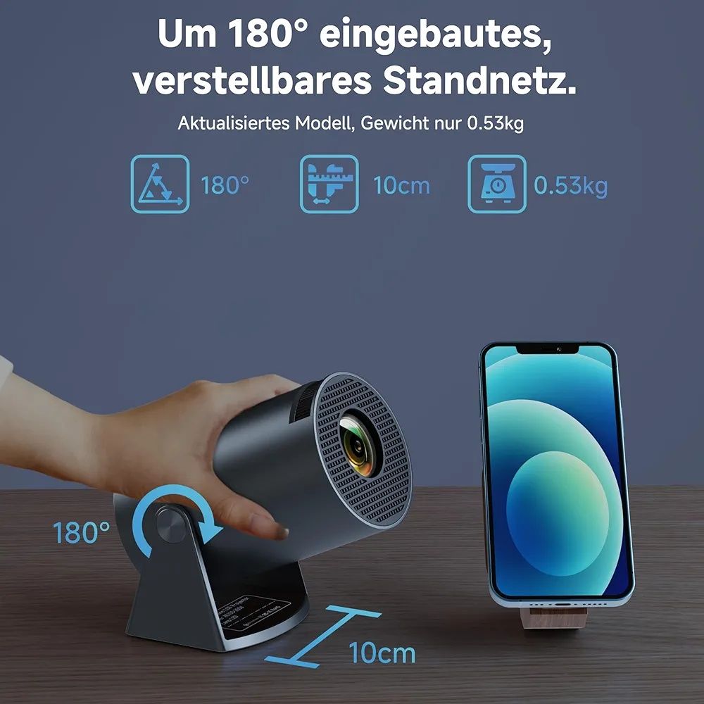 Mini Projektor 4K 130" Android 11 WiFi6 BT5.2 180° Zoom Stalowo-szary