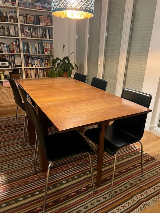 Mesa jantar dobrável extensível com gavetas