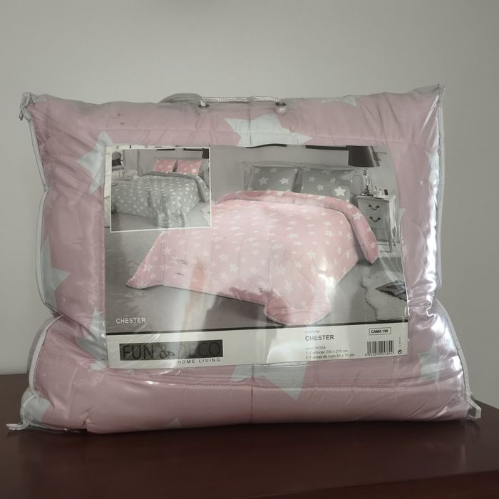 Edredão de inverno inversível cor-de-rosa/ cinza (250/270)