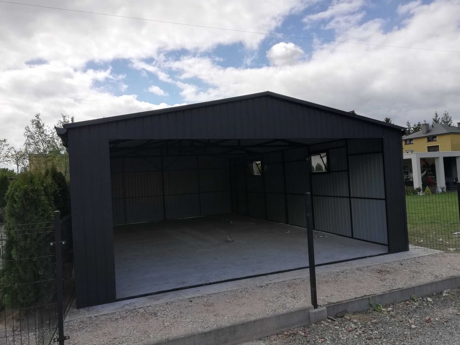 Konstrukcja Stalowa Garaż Blaszany GRAFITOWY Garaże Blaszane – ESSTAL*