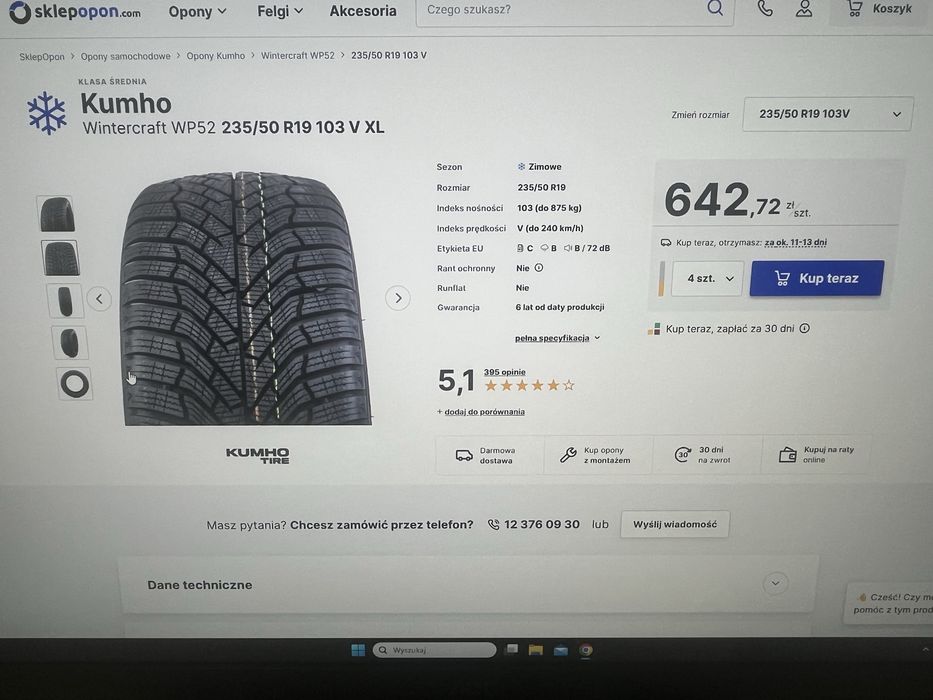Sprzedam 4 opony zimowe Kumho WinterCraft WP52