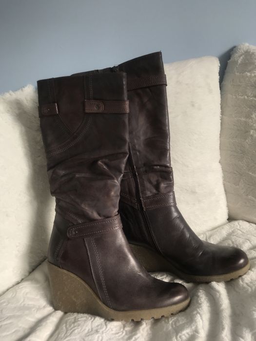 Skórzane buty zimowe damskie na obcasie (marki) Syrena