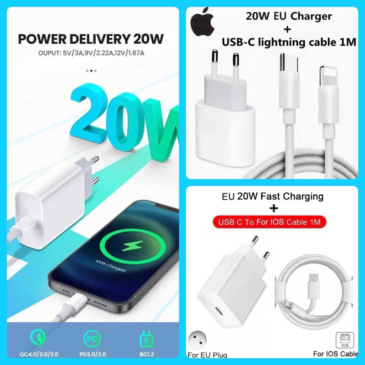 Швидкісна быстрая зарядка iPhone айфон iPad 20W + кабель 1m Lightning