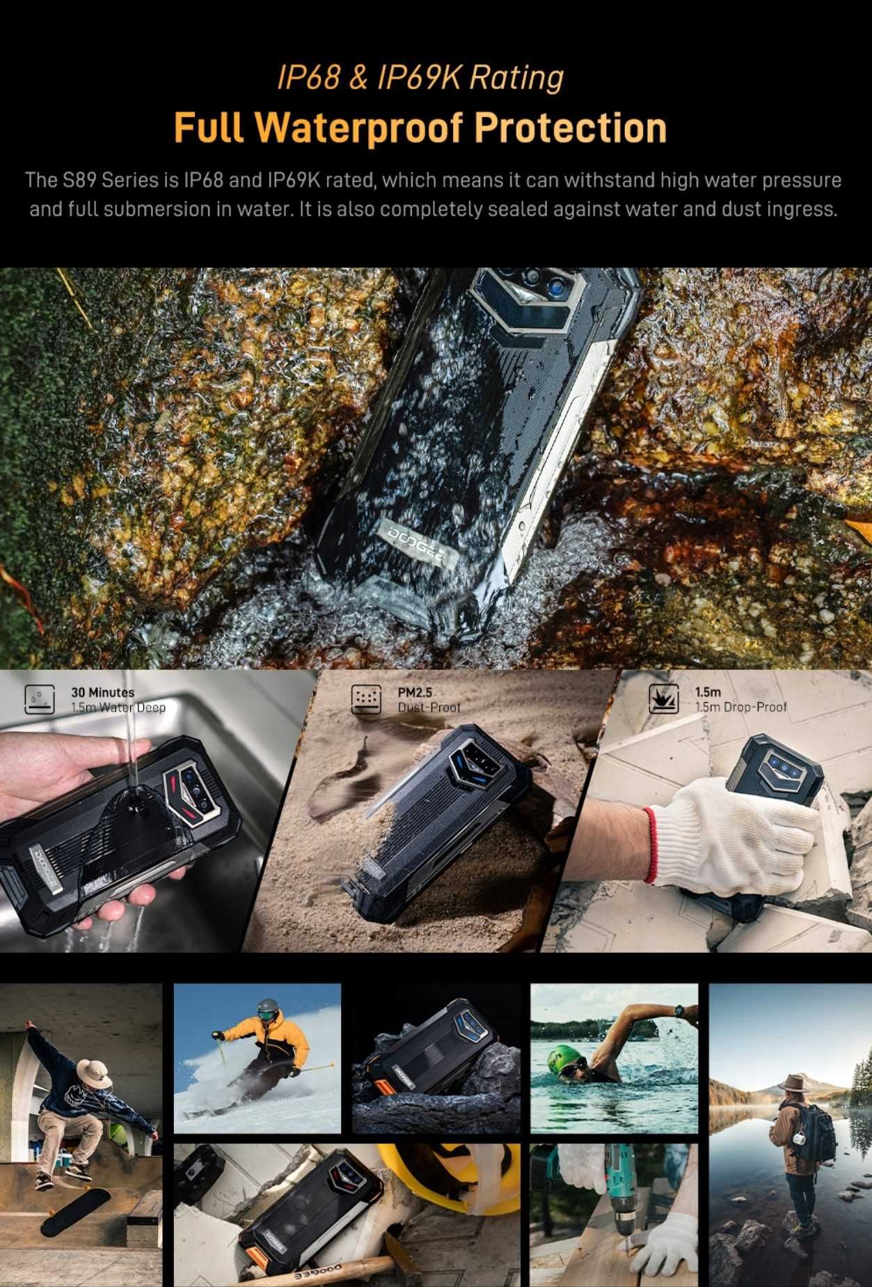 Smartfon DOOGEE S89 8 GB + 128 GB, czarny, wytrzymały, pancerny