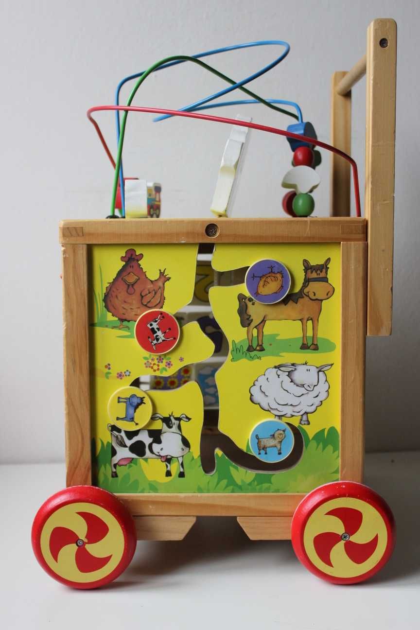 Kindersafe Pchacz wózek edukacyjny z drewna kostka 6w1 liczydło sorter
