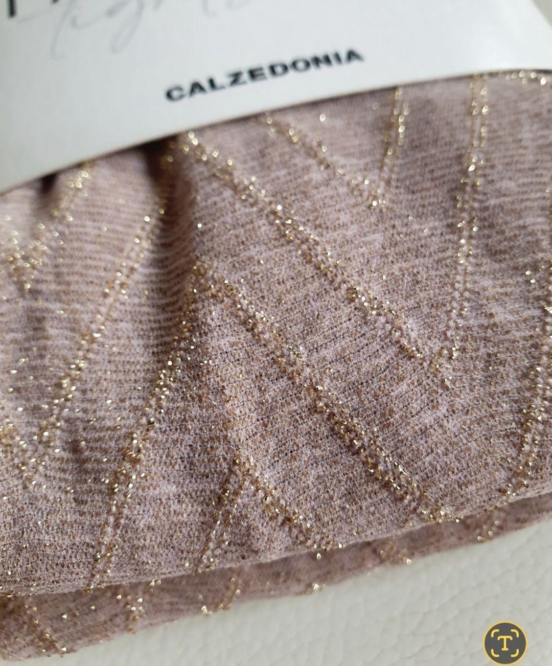 Rajstopy Calzedonia s/m rosa pudrowe różowe złote jodełka 20 den