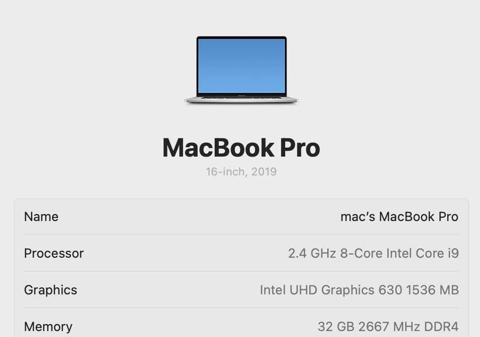 MacBook Pro 16 2019 Intel i9 32GB RAM 2TB SSD Radeon 5300