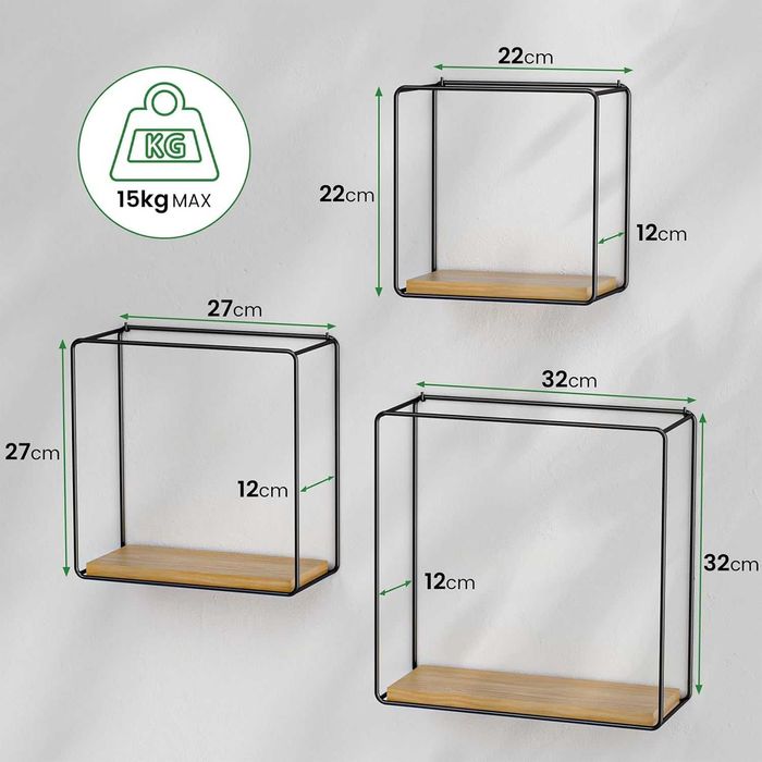 Półki ,regał ścienny, 3 różne rozmiary, czarny, metalowy