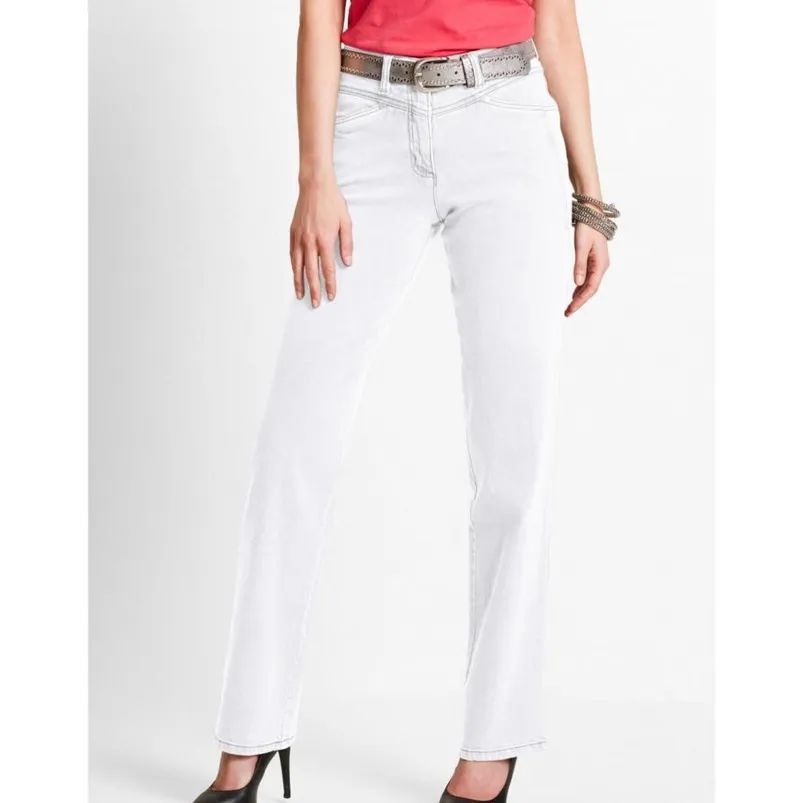 bonprix białe jeansowe spodnie jeansy ze stretchem proste 48-50