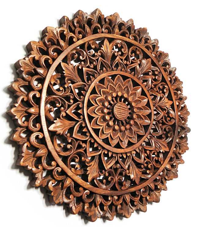 Mandala 40cm Płaskorzeźba 3D z litego Drewna, Rękodzieło, Nie sklejka