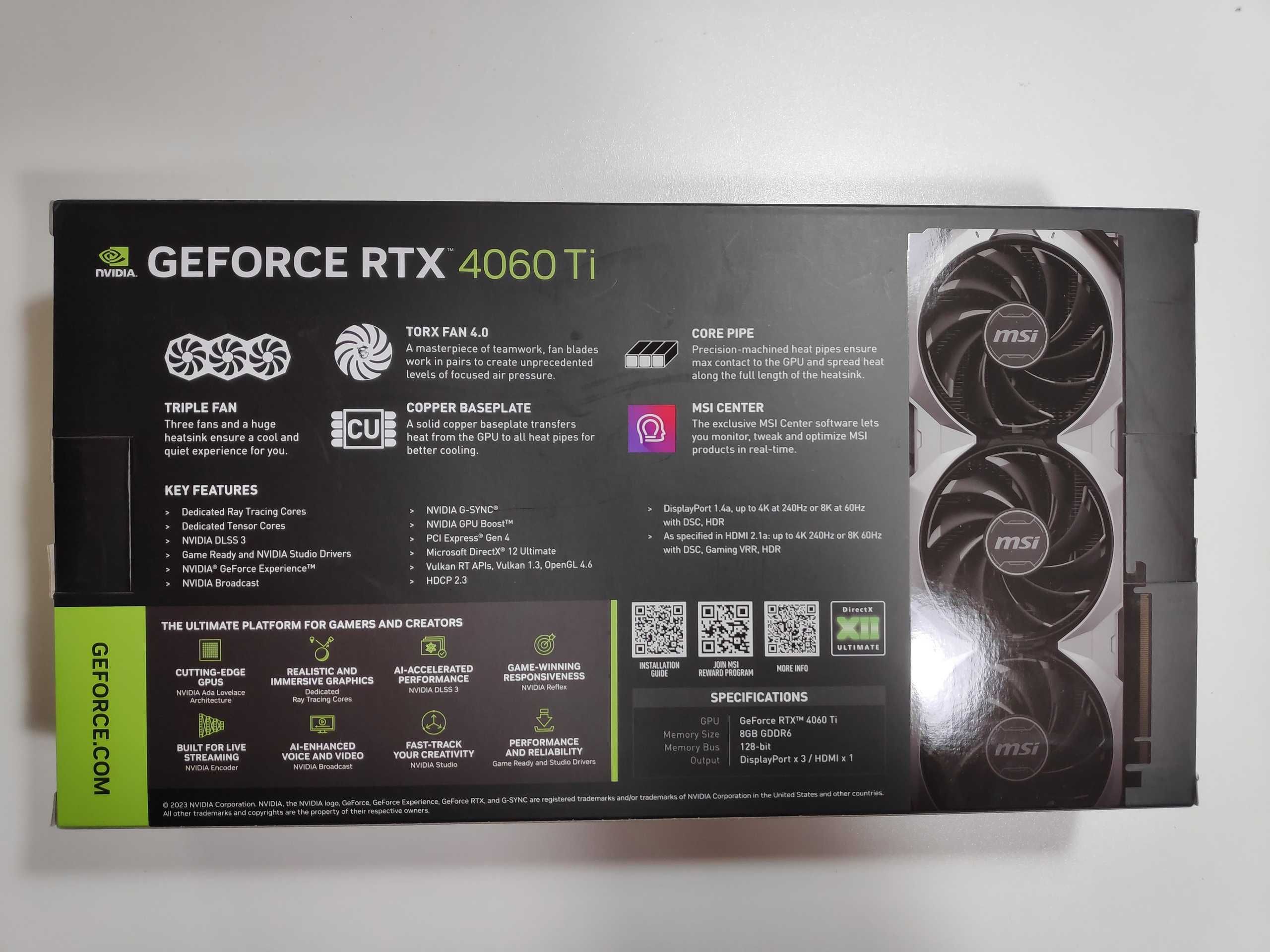 Видеокарта MSI NVIDIA GeForce RTX 4060TI VENTUS 3X E 8G OC Новая