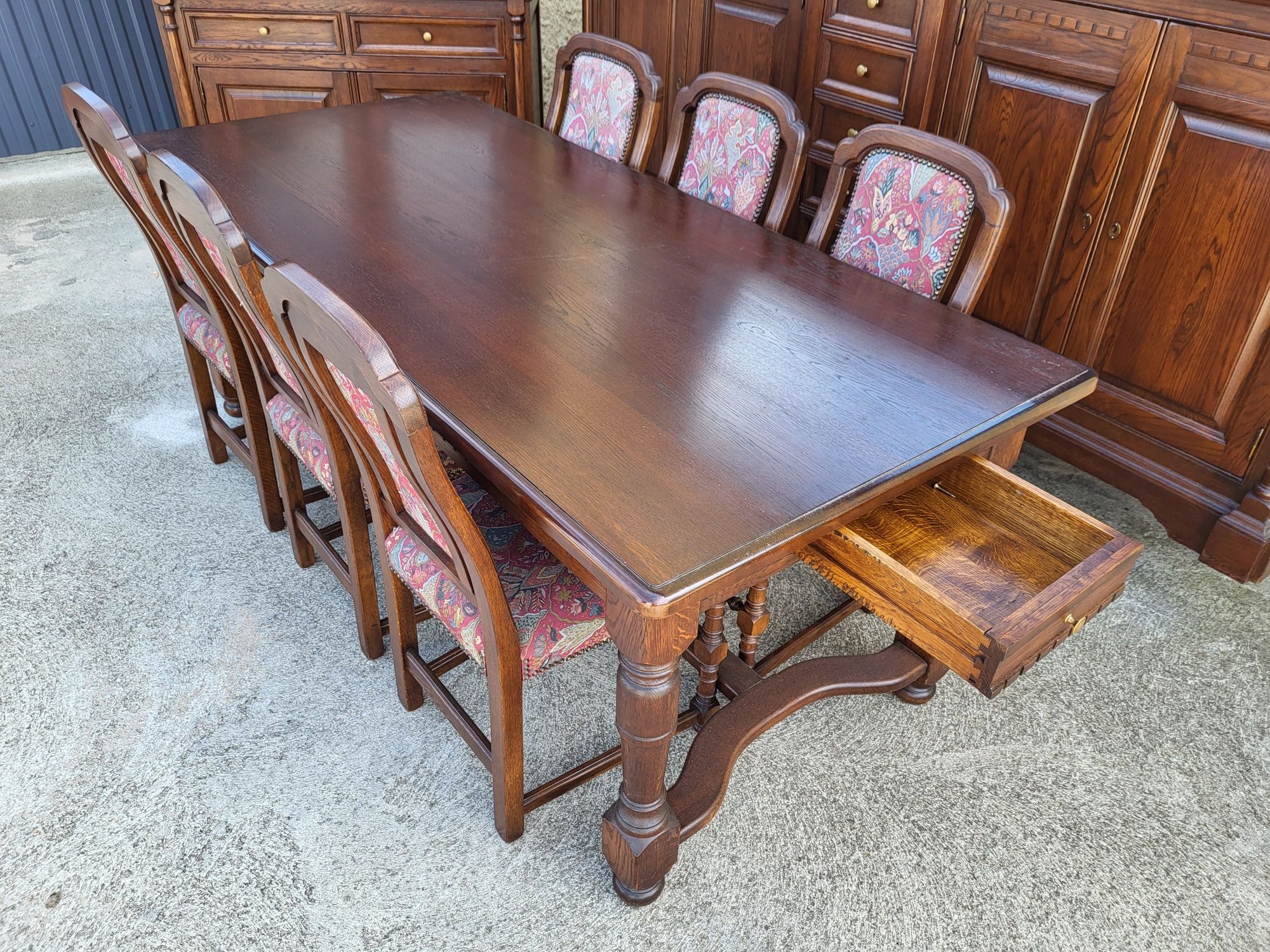 Zestaw 100% dębowy stół z 6 pięknymi krzesłami meble holenderskie