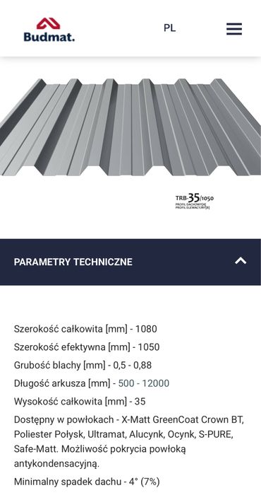 blacha trapezowa  połysk mat kolor TRB 8,TRB 18, TRB 35,T 8, T 18,T35