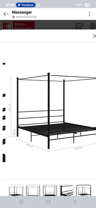 Lozko metalowe z baldachimem 180x200