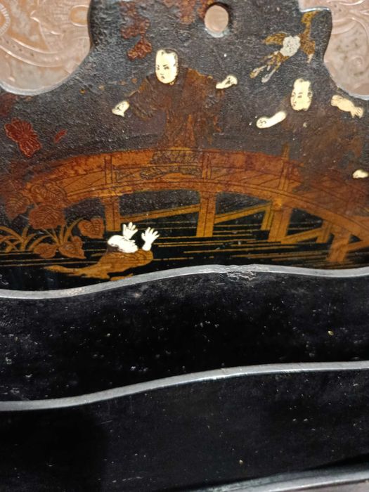 Porta-cartas Madeira Lacada Charão China Séc XIX 19,8 cm Pintado à mão