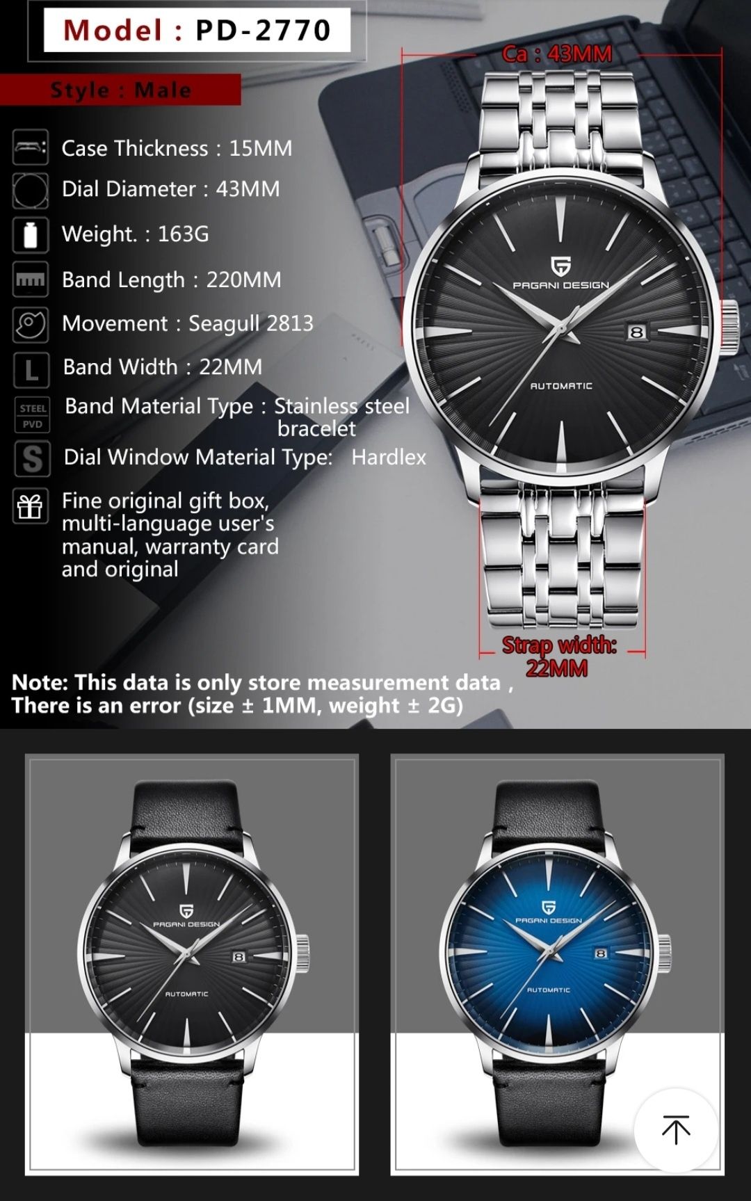 Zegarek męski Pagani Design V2 niebieski
