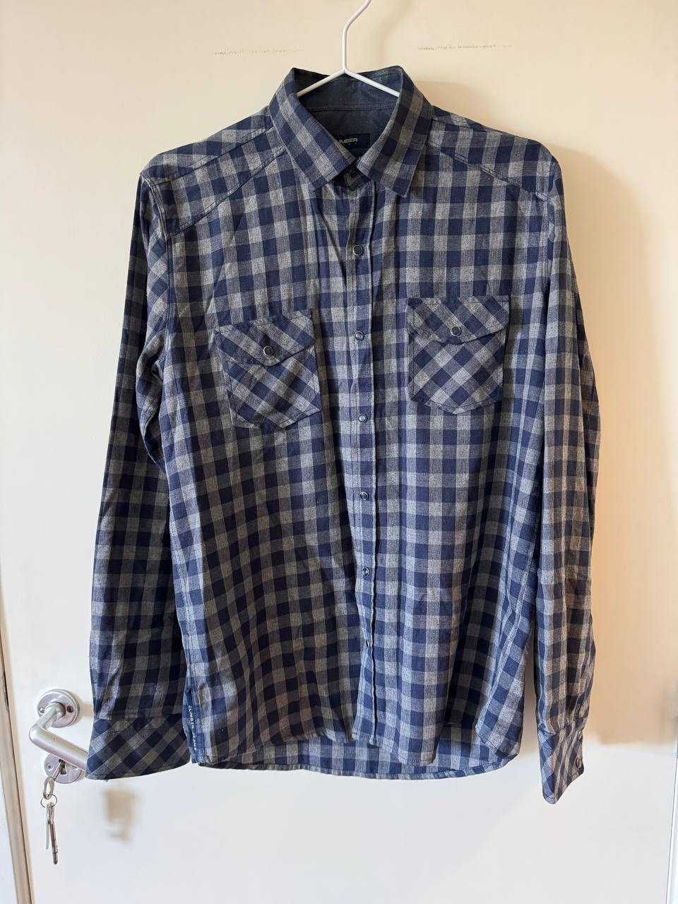 Camisa de homem, manga comprida, tamanho S, xadrez azul, Climber