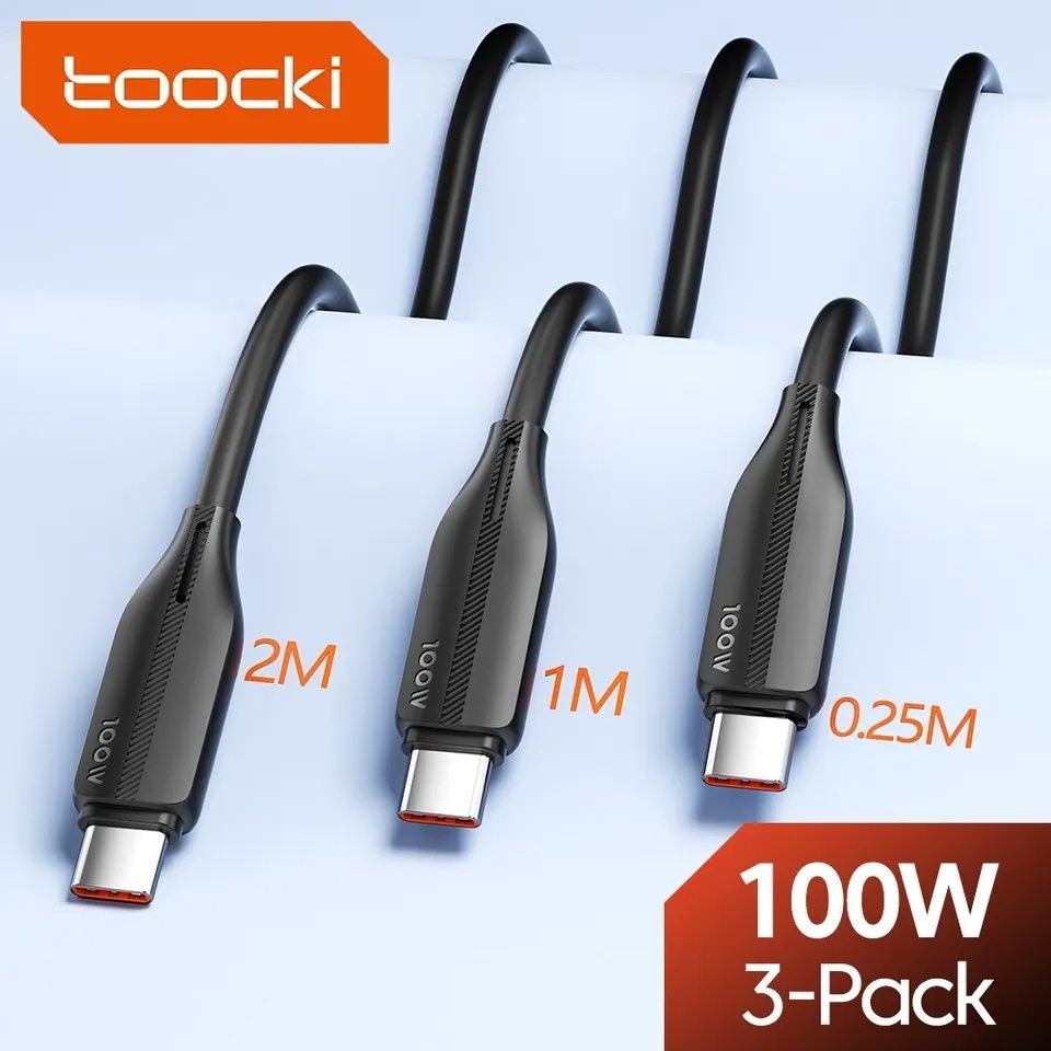 TOOCKI Kable 3 sztuki 100Wat USB na USB C 2, 1 i 0.25 metra.