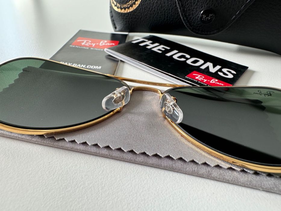 RayBan Original RB3025 Aviator Arista Gold Green G15 Novos