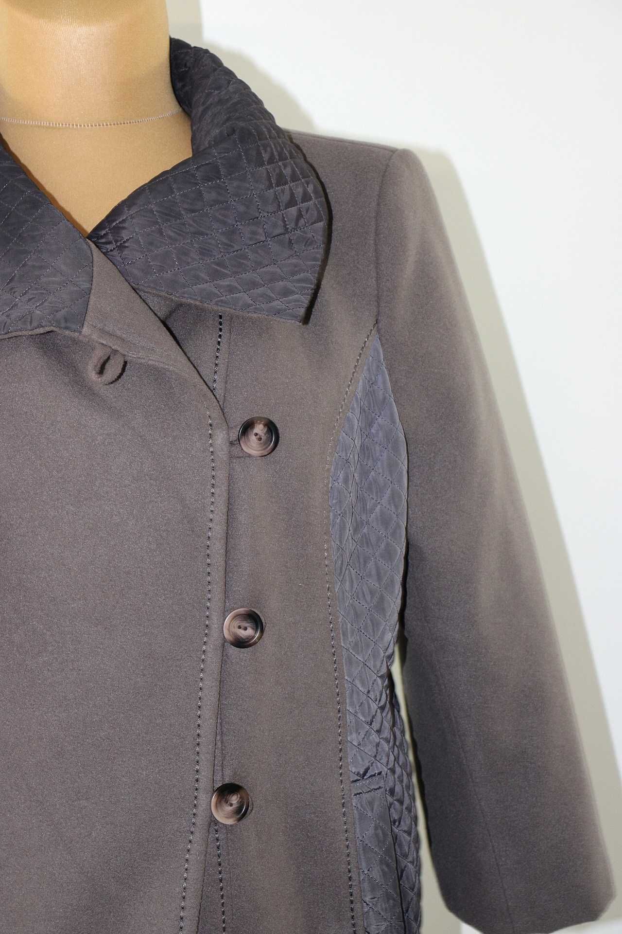 J&S elegancki damski płaszcz krótki pikowane wstawki wełny 52 6XL