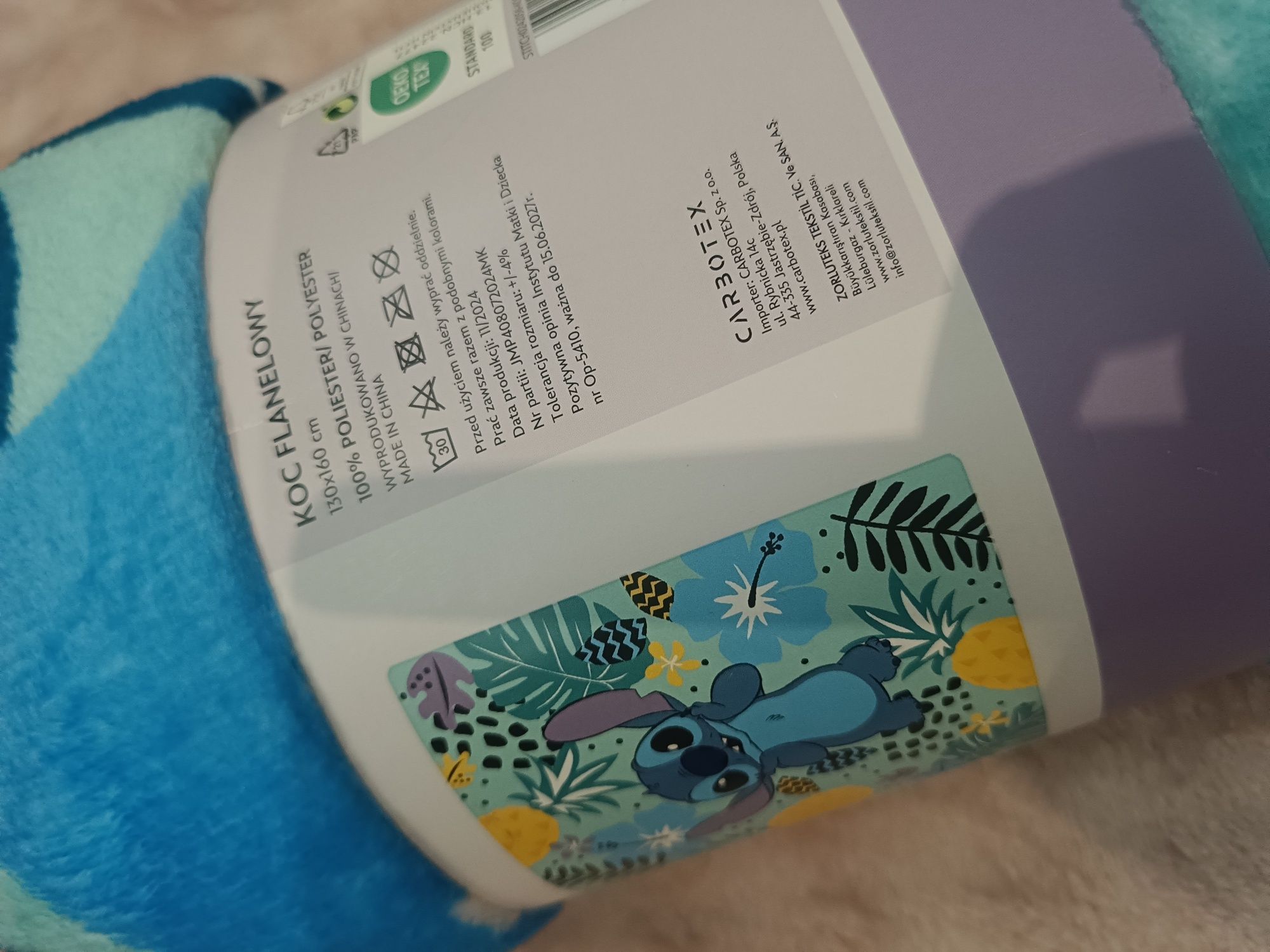 Koc kocyk flanelowy 130x160 Lolo & Stitch prześcieradło bawełniane 90