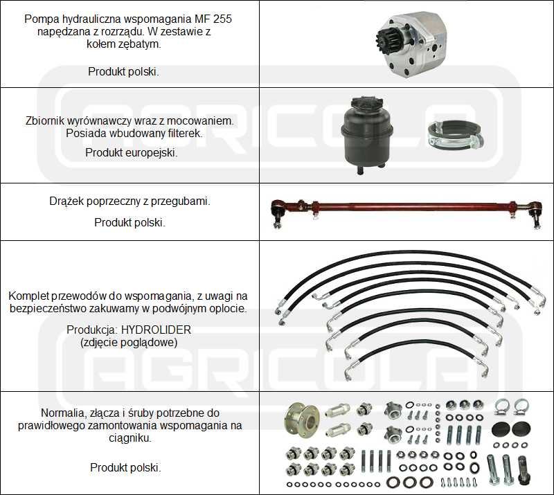 Wspomaganie kierownicy MF 255 Ursus 3512 i innych pochodnych 3 cyl.