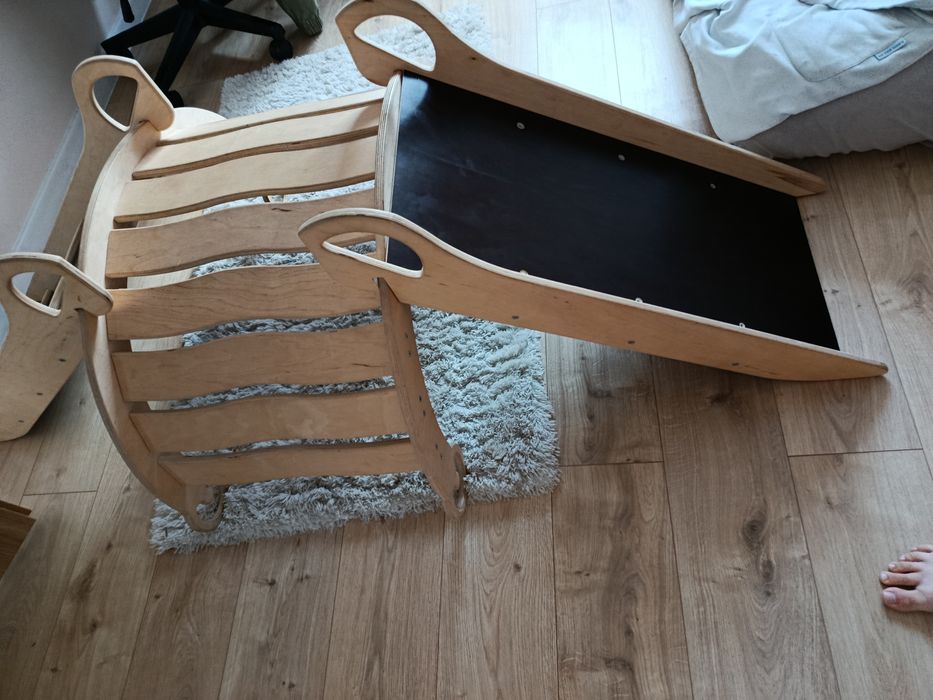 Montessori Bujak drewniany + zjeżdżalnia + ścianka wspinaczkowa 3w1