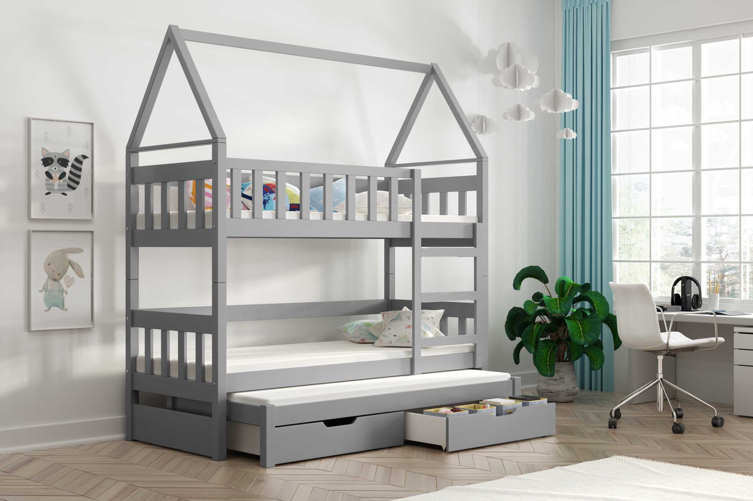 Trzyosobowe łóżko piętrowe dla dzieci OLA z drewna sosnowego HIT