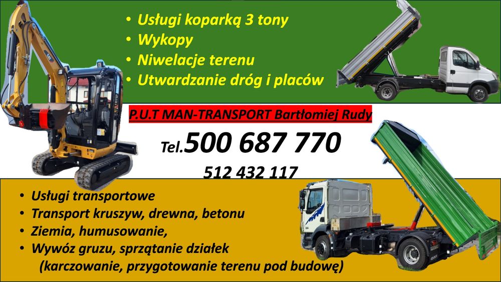 Usługi  koparka 3 tony. Usługi transportowe.