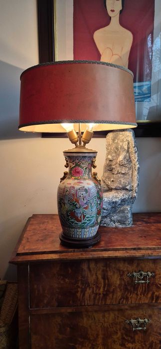 Antyk XIXw Lampa chińska wazon porcelanowy Rose Medallion orient