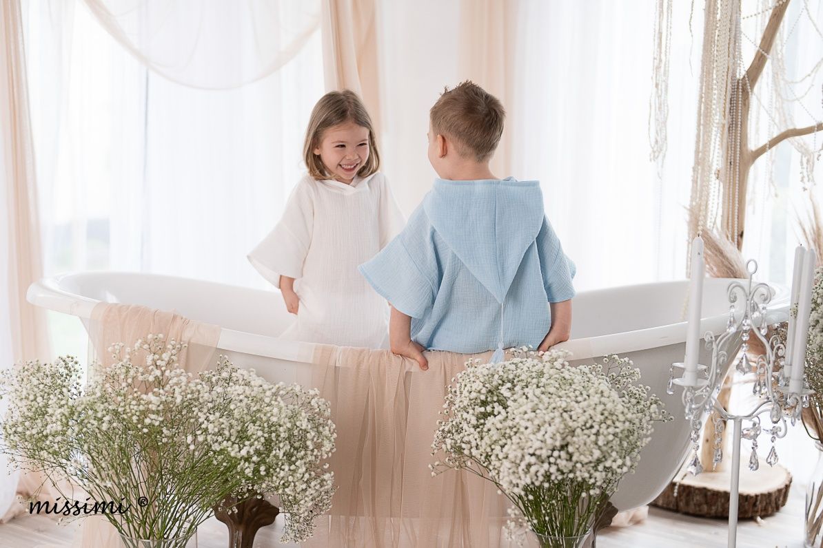 Ponczo na plaże muslin r 116/122 ecru