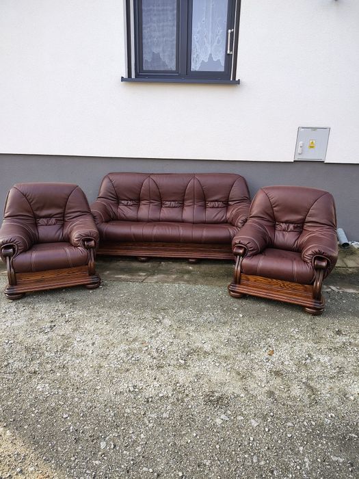 Komplet wypoczynkowy 3-1-1dębowy nową skóra