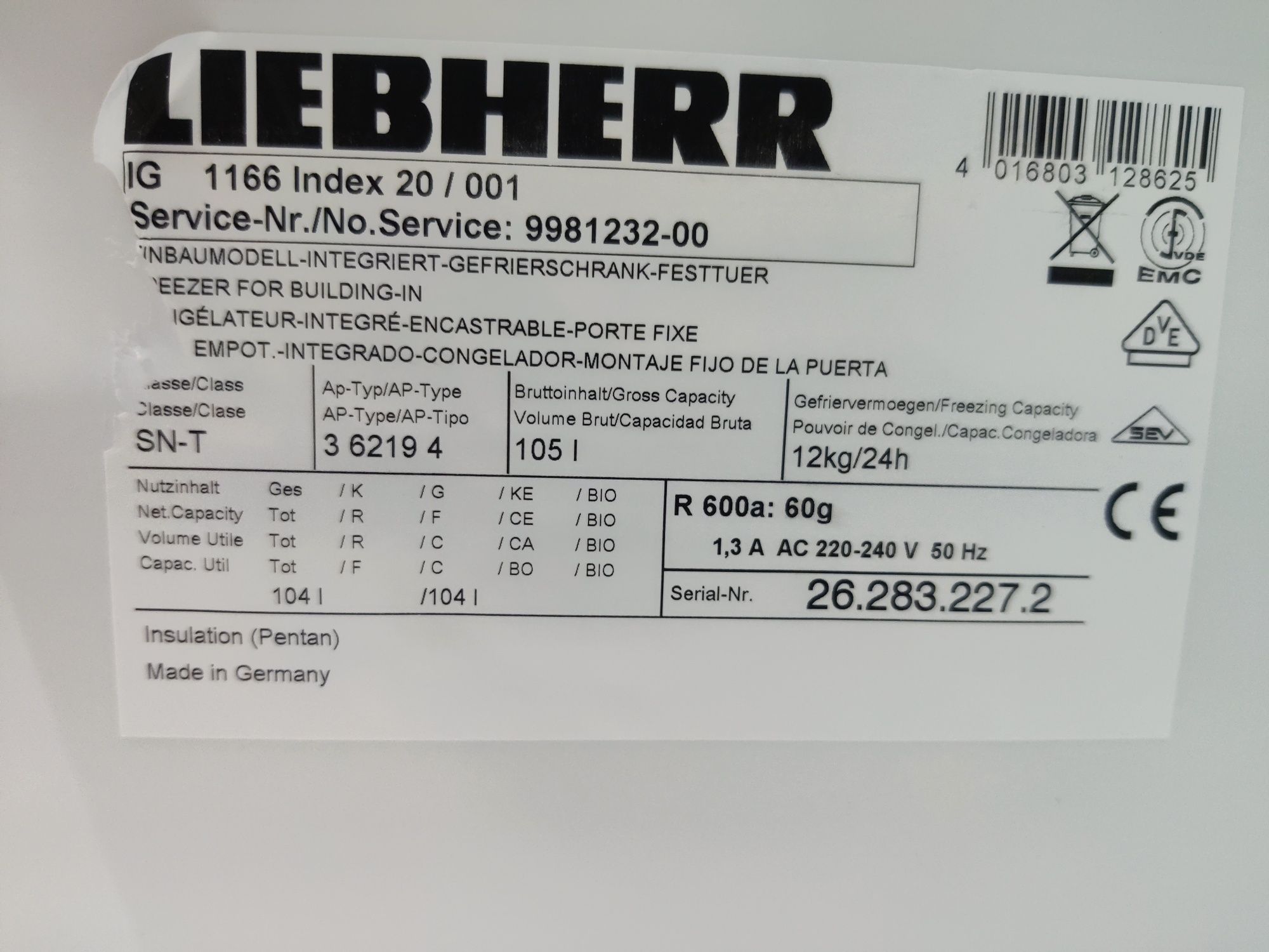 LIEBHERR™ IG1166. Встраиваемая морозильная камера. Идеальная! Germany!