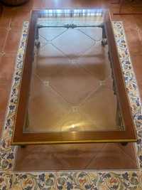 Mesa de centro ferro, madeira e vidro