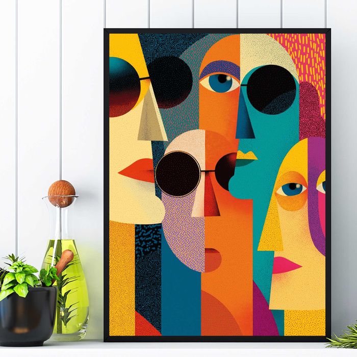 plakat kolorowy w stylu pablo picasso, obraz kolorowy w stylu picasso
