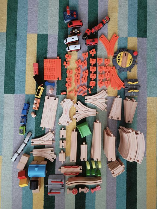 Kolejka drewniana z dodatkami - duży zestaw