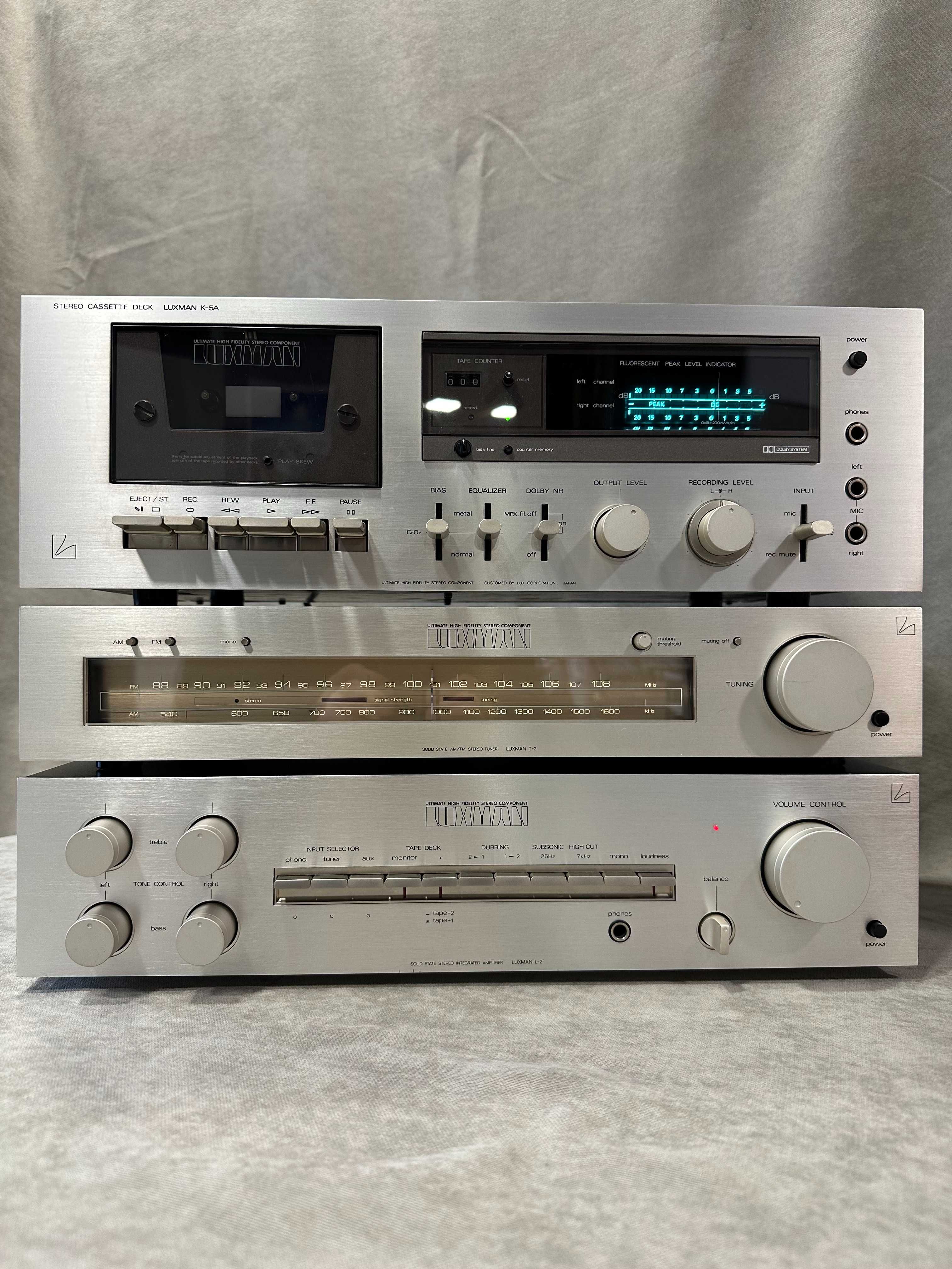 Zestaw Stereo HiFi Vintage LUXMAN L2, T2, K-5A